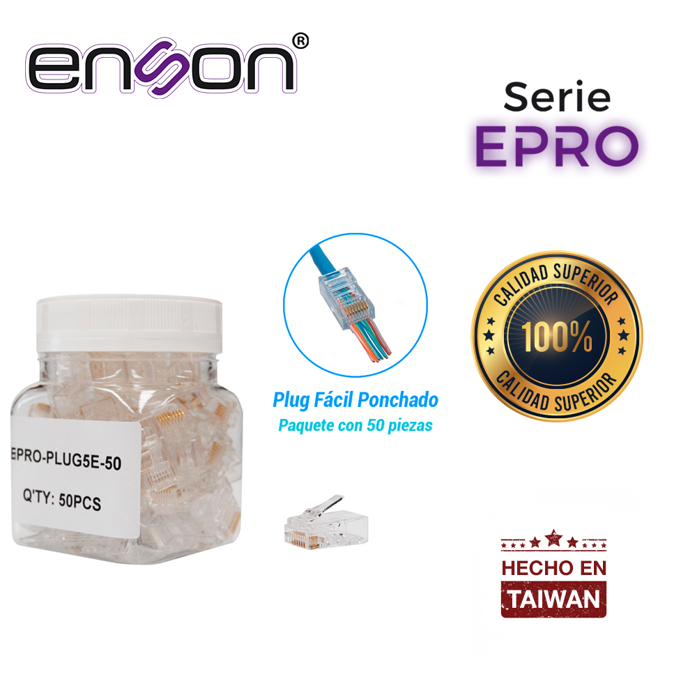 Plug Facil Ponchado Enson EPRO-PLUG5E-50 Bote de 50 Pzs para Cable UTP CAT5E con Sistema