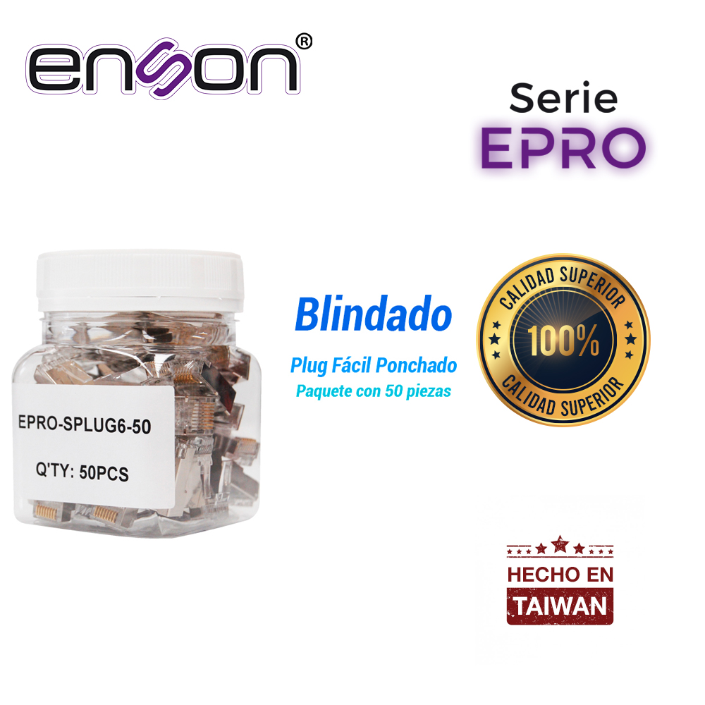 Plug Facil Ponchado Blindado Enson EPRO-SPLUG6-50 Bote de 50 Pzs para Cable UTP CAT6 con