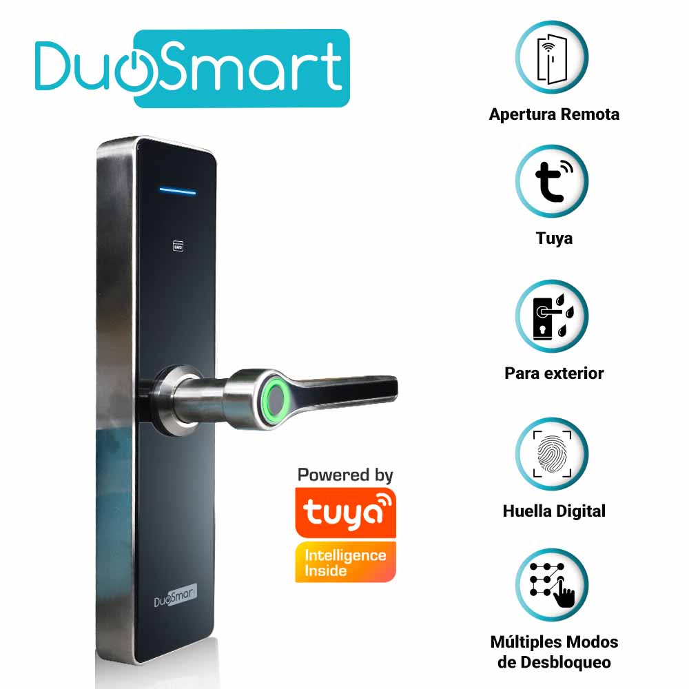 Cerradura Biométrica Wi-Fi 2.4 Ghz DuoSmart F30 para Exteriores. Acepta Tarjetas Mf