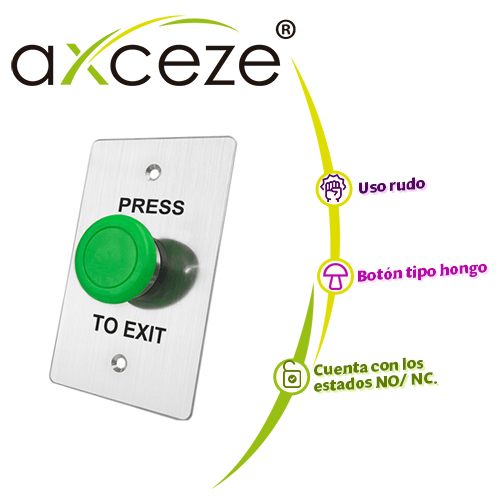 [TSN-CCA40AXC17] Boton Liberador Axceze AX-B130 Tipo Push con Forma de Hongo en Color Verde Fabricado en