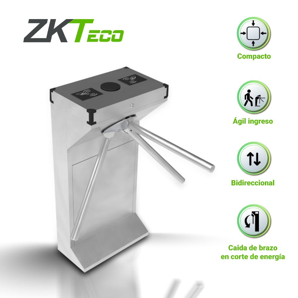 [TSN-CF101ZKT06] Torniquete Tripoide de Medio Cuerpo ZKTeco TS1000D Bidireccional Bajo Consumo Acero