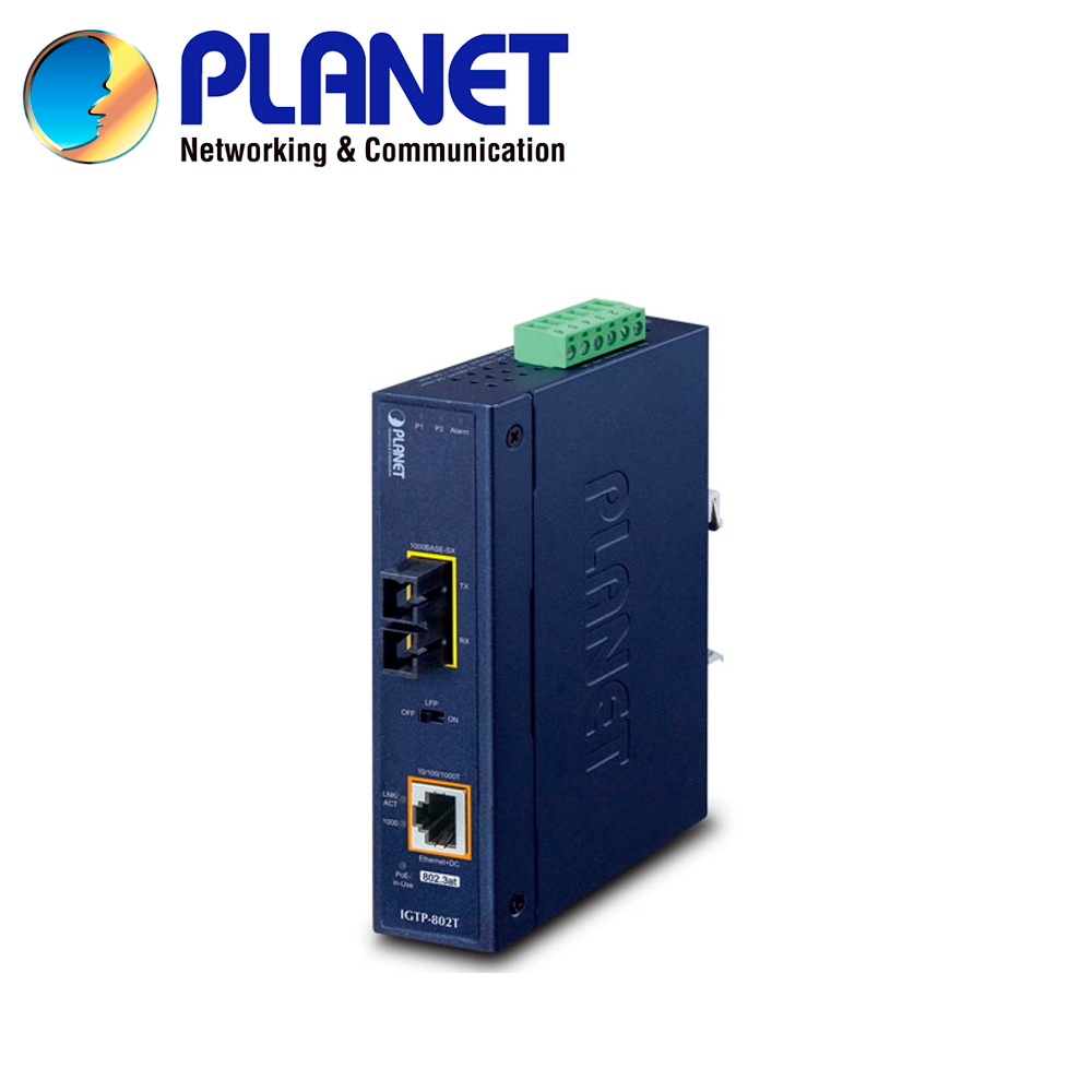 Convertidor de Medios POE Multimodo Industrial Planet IGTP-802T
