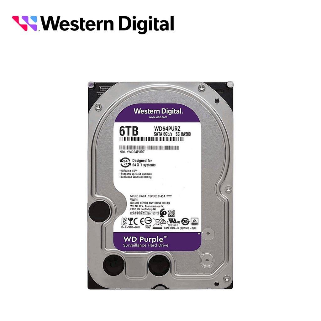 [TSN-DD602WDI08] Disco Duro Dd 6TB Sata Wd Purple WD64PURZ 24 7 Optimizado para Videovigilancia Sata Iii