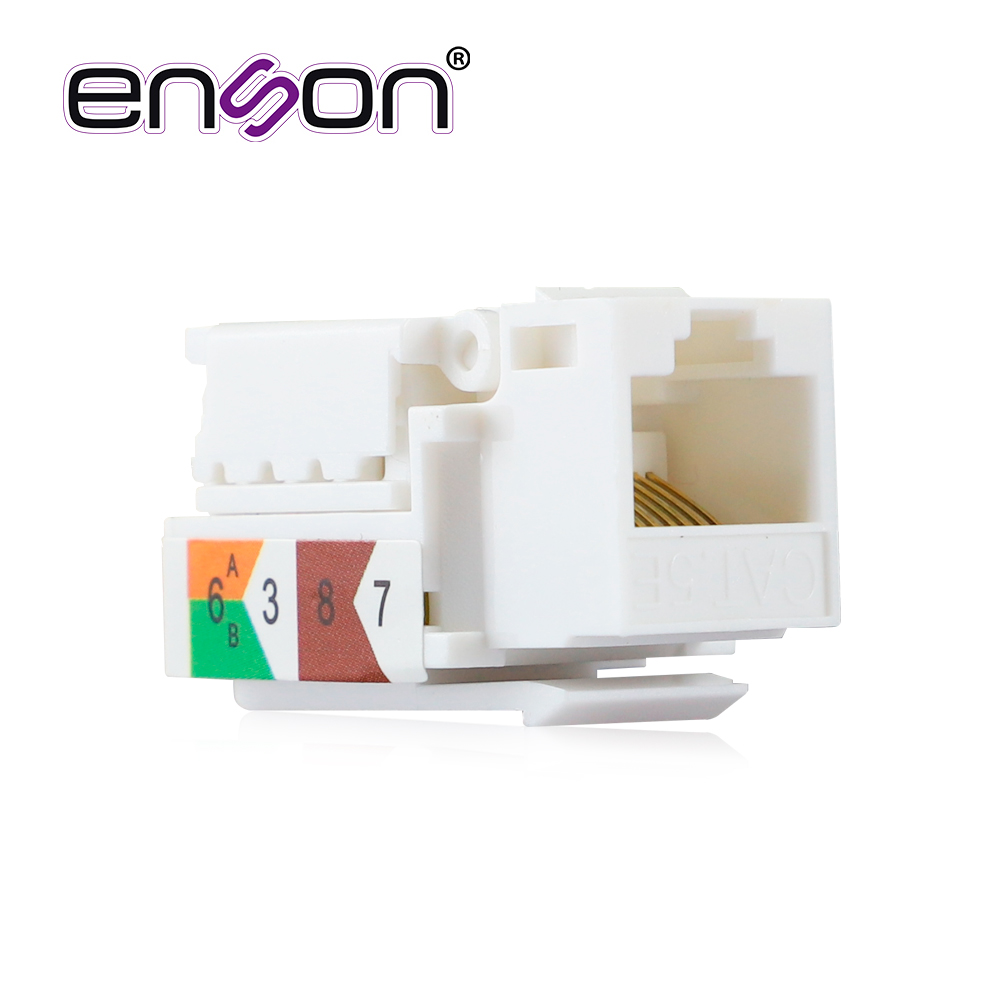 Conector Jack Enson ENS-JTL5WH CAT5E Color Blanco a 90 Grados Ponchado Facil sin Pinzas y ENS-JTL5EWH BLANCO