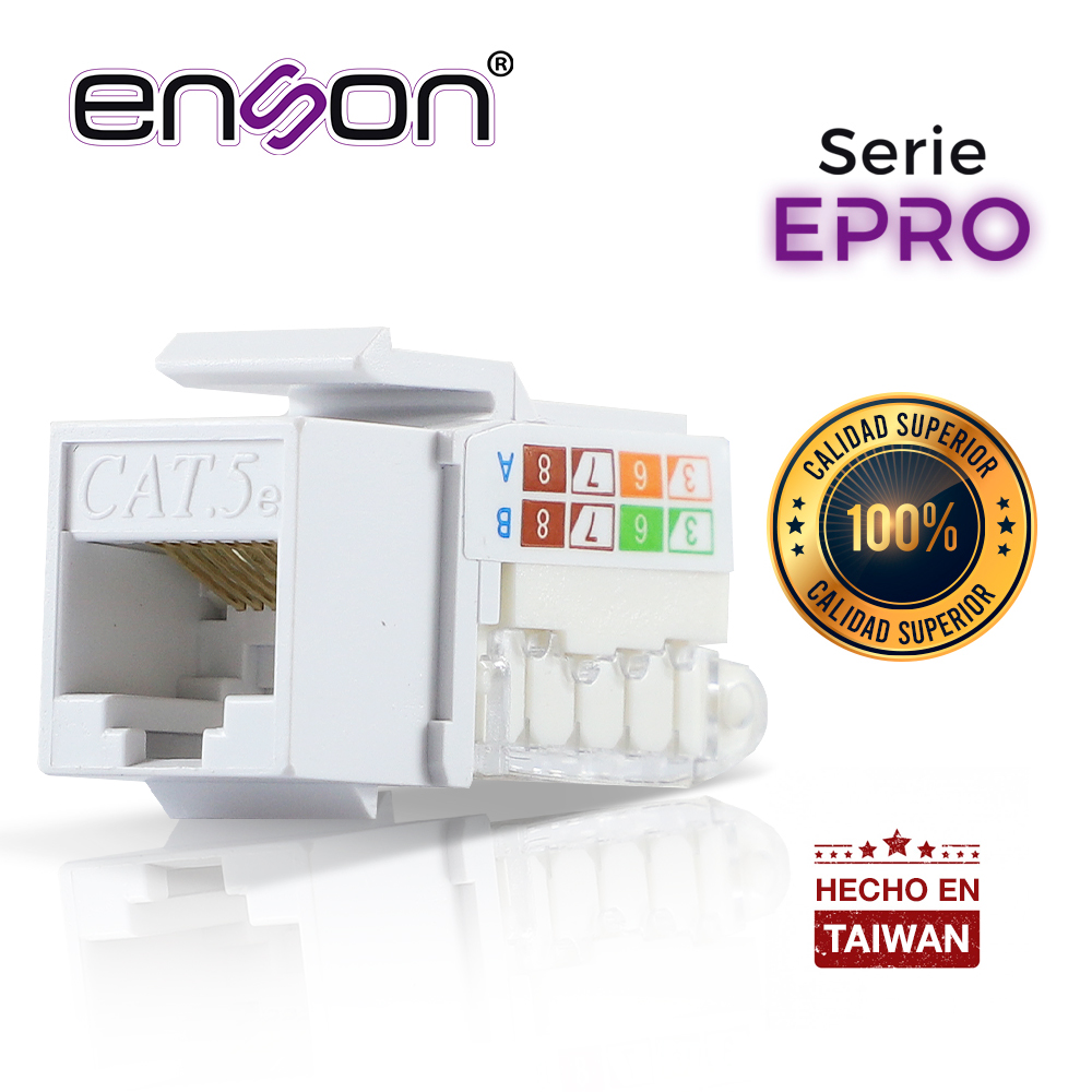 Conector Modular Jack RJ45 Enson EPRO-TLJACK5E-WH Serie Pro Terminado sin Pinzas Posicion