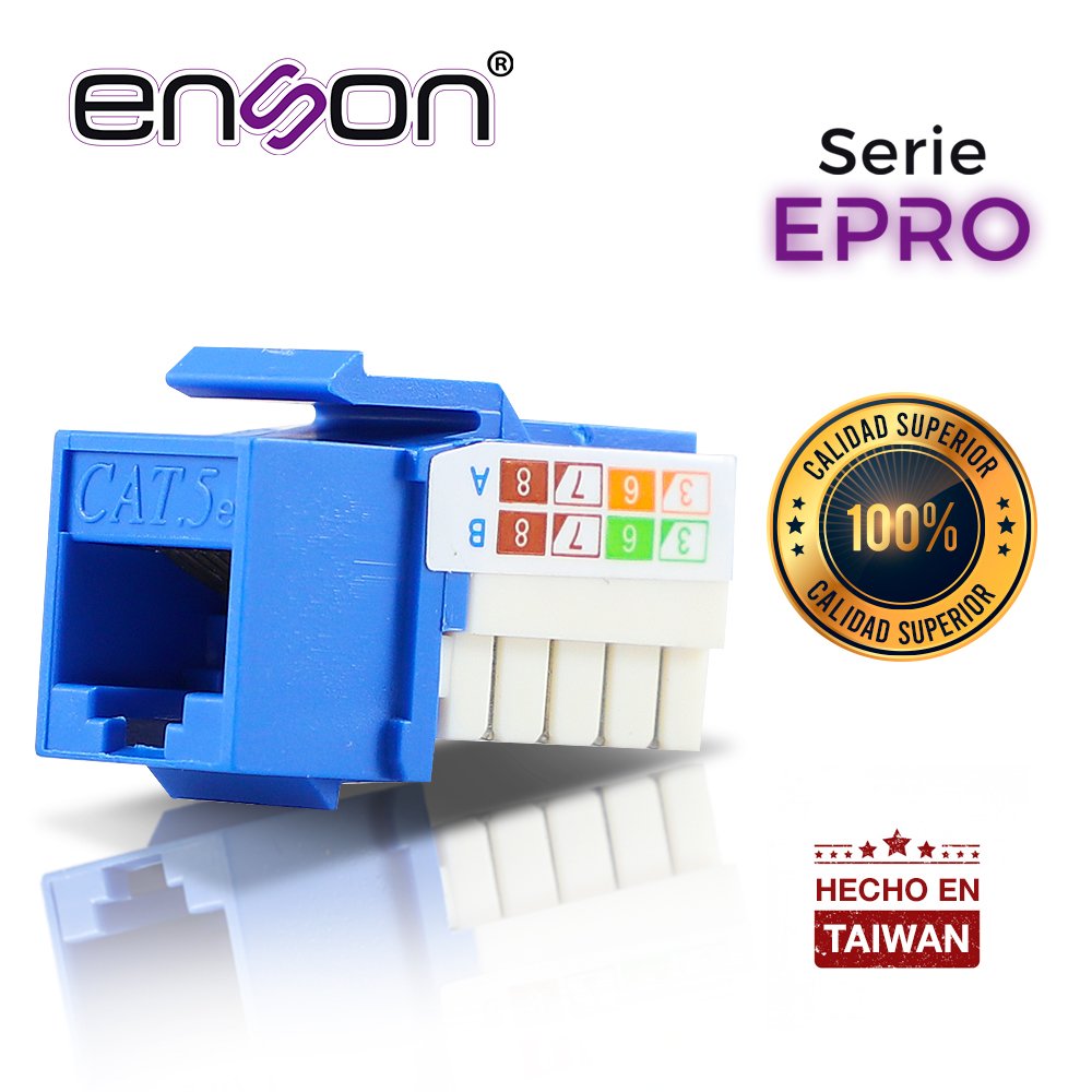 Conector Modular Jack RJ45 Enson EPRO-JACK5E-BL Serie Pro Posicion Vertical CAT5E Color