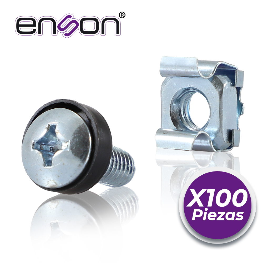 Kit de Tornillos y Tuercas Enjauladas Enson ENS-RT100 100PZA Compatibles con Racks y