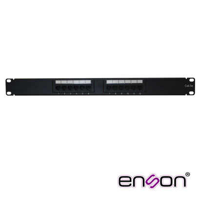 [TSN-EC050ENS06] Patch Panel Enson ENS-PA12P5E 1UR Precargado CAT5E 12 Puertos Montaje en Rack Estandar 19