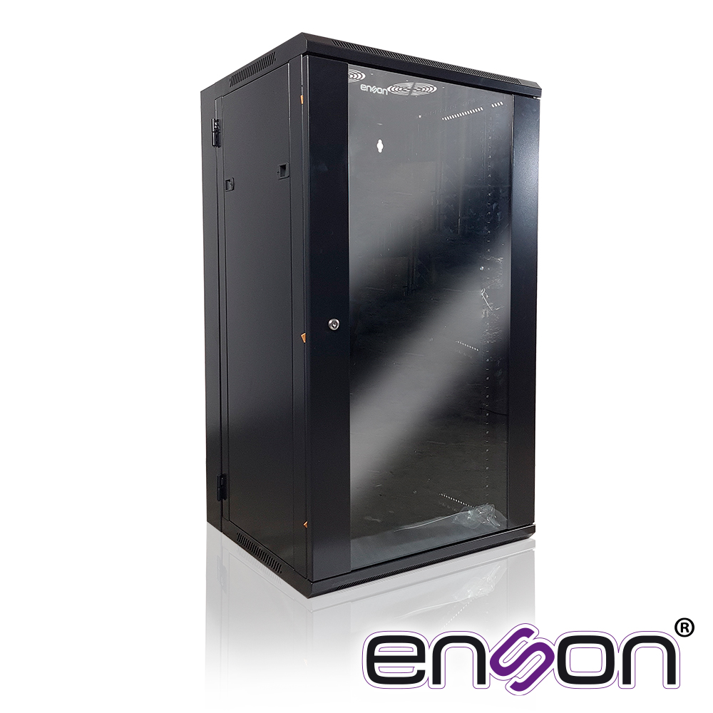 Gabinete de Piso Pared Enson ENS-RKGU22PRO 22U Puerta Frontal de Cristal Templado con