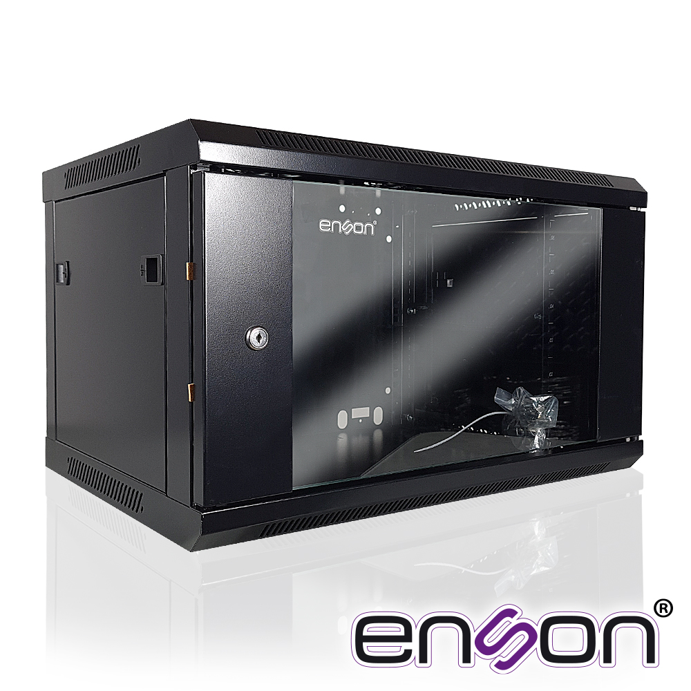 Gabinete de pared Enson ENS-RKGB6UD 6UR con puerta de cristal templado y cerradura