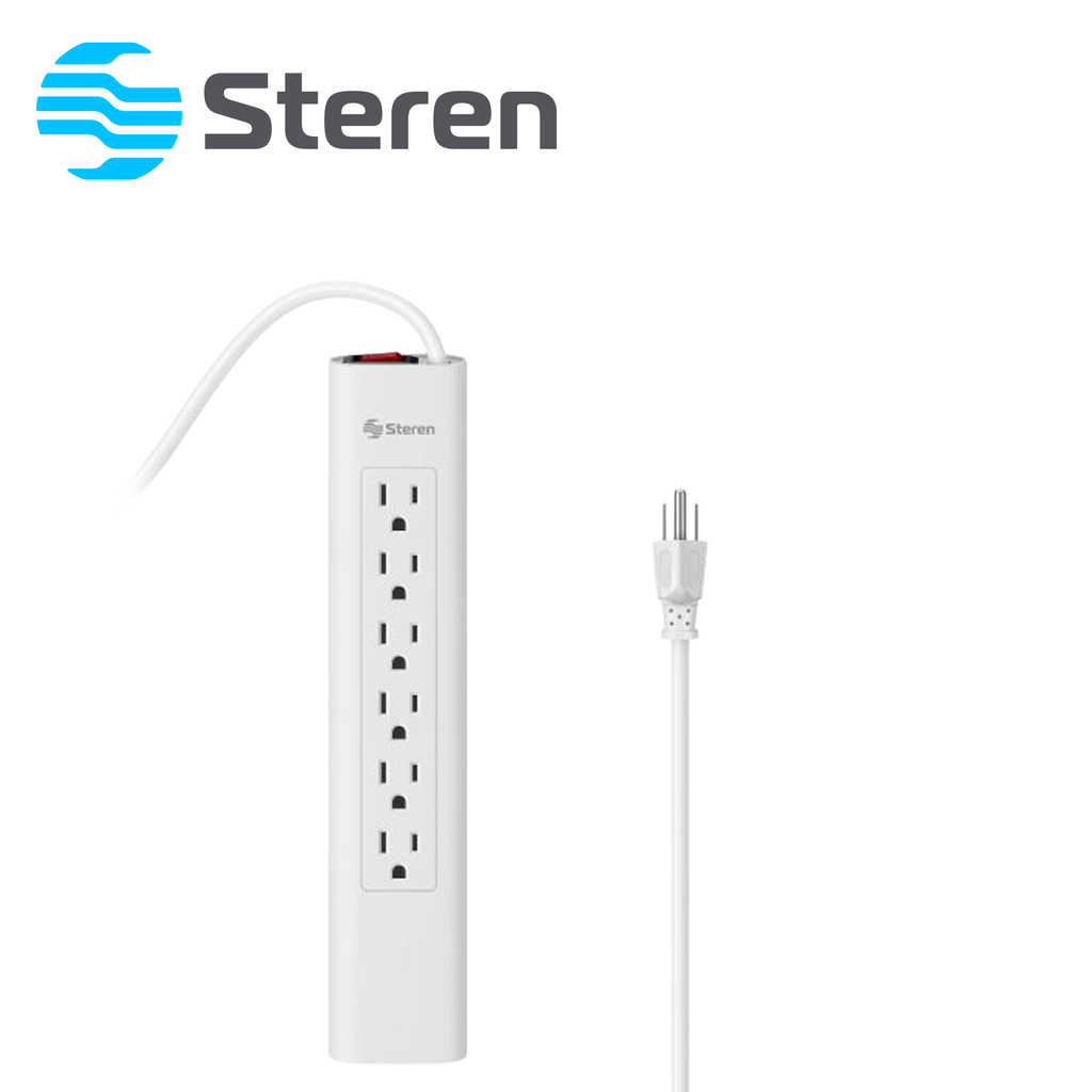 [TSN-EN030STE04] Multicontacto de 6 Salidas Verticales Polarizadas Steren Barra Barra MULTI-V 6 Blanca