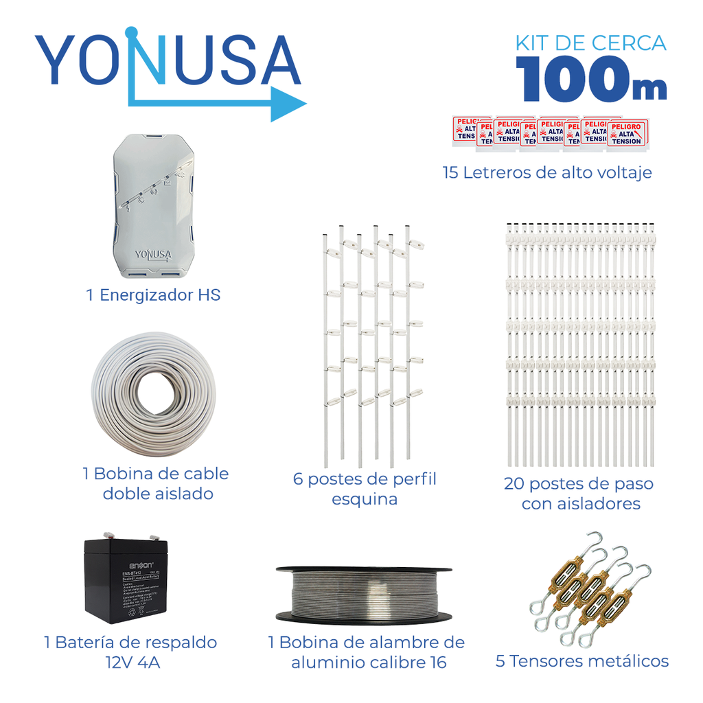 [TSN-IE100YON01-G5] Kit de Cerca Electrificada con Accesorios para 100METROS CERCA100MTS