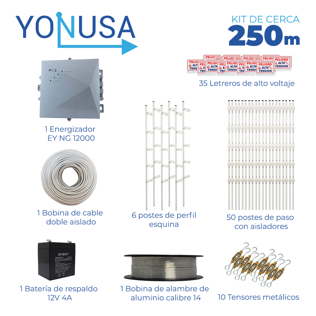 Kit de Cerca Electrificada con Accesorios para 250METROS CERCA250MTS
