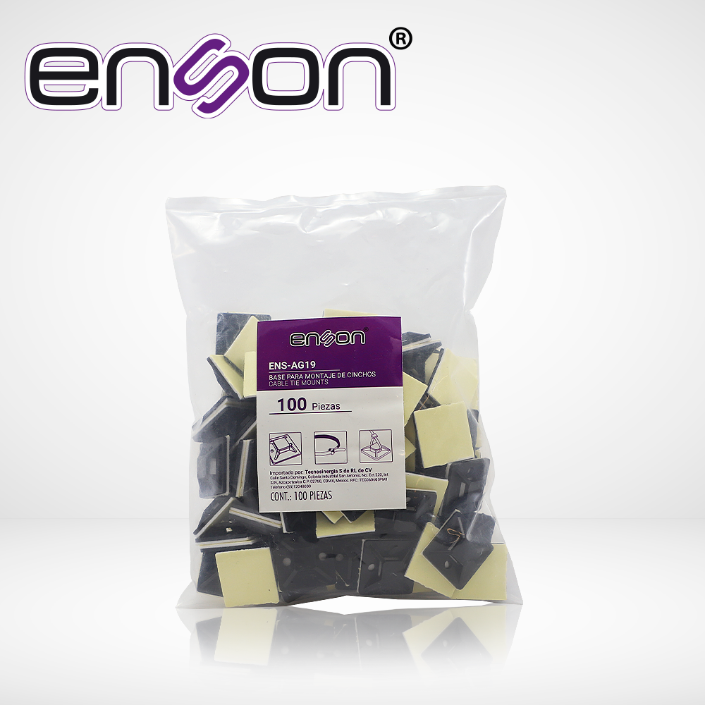 [TSN-INS51ENS09] Base Porta Cincho de Nylon Enson ENS-AG19 de 25 x 25MM Autoadherible Bolsa de 100 Pz