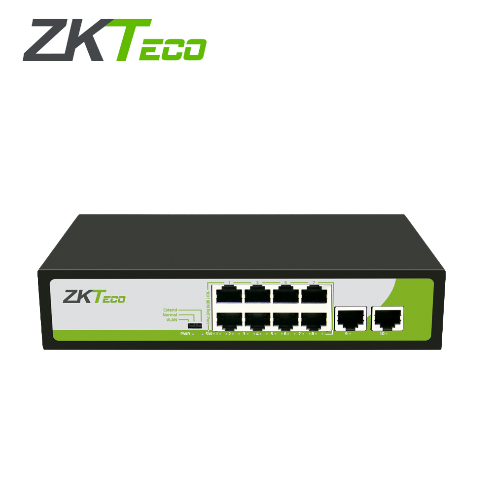 [TSN-SP08HZKT01] Switch ZKTeco PE082-120-C 8 Puertos RJ45 10 100 Mbps con POE Af At + 2 Puerto RJ45 100