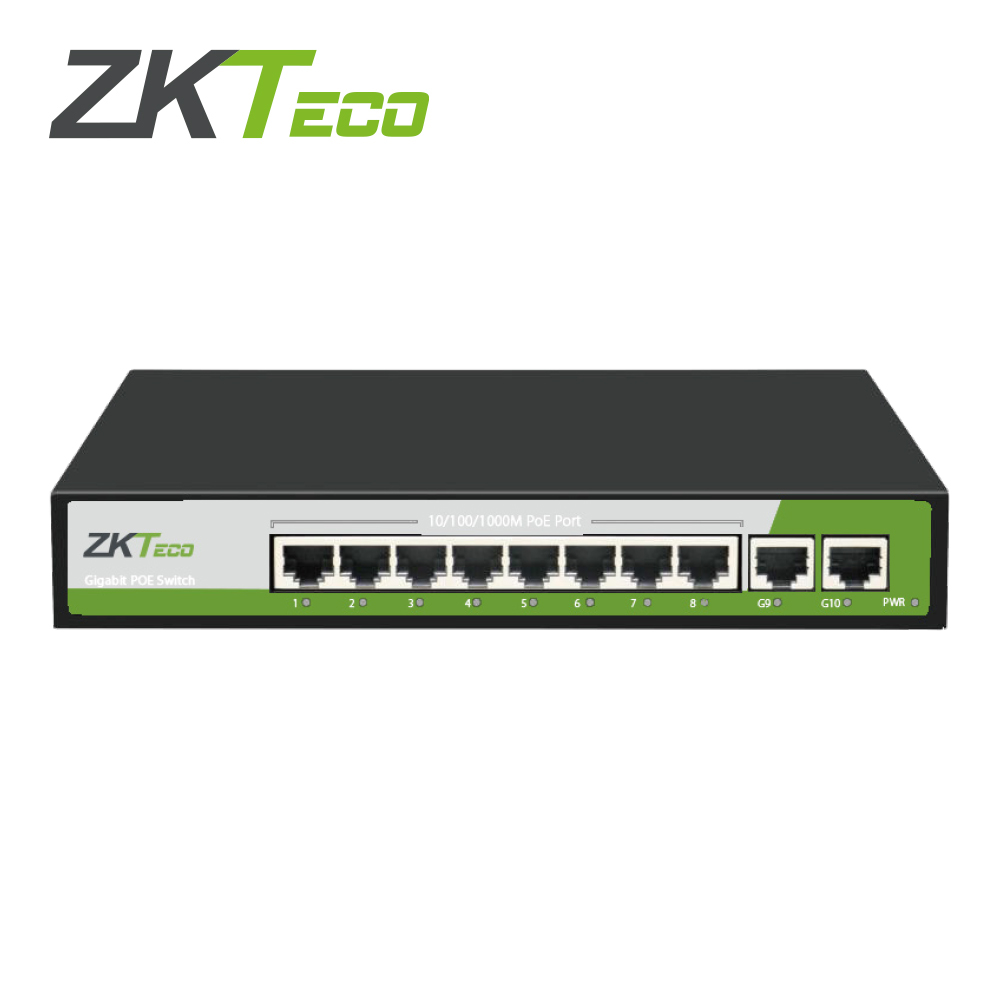 [TSN-SP08HZKT02] Switch ZKTeco PE082-120-G 8 Puertos RJ45 10 100 1000 Mbps POE Af At + 2 Puertos RJ45