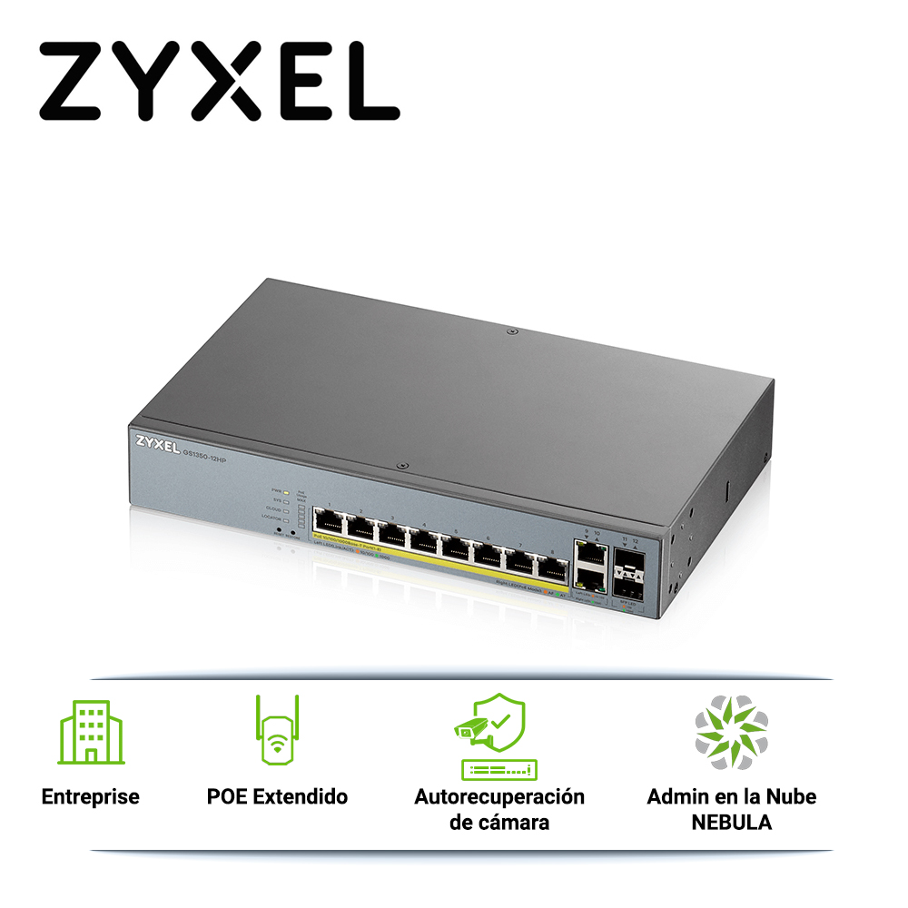 Switch POE Gigabit 8PTOS+2UPLINK Enterprise Nebula Zyxel GS1350-12HP 10 Puertos RJ45 10