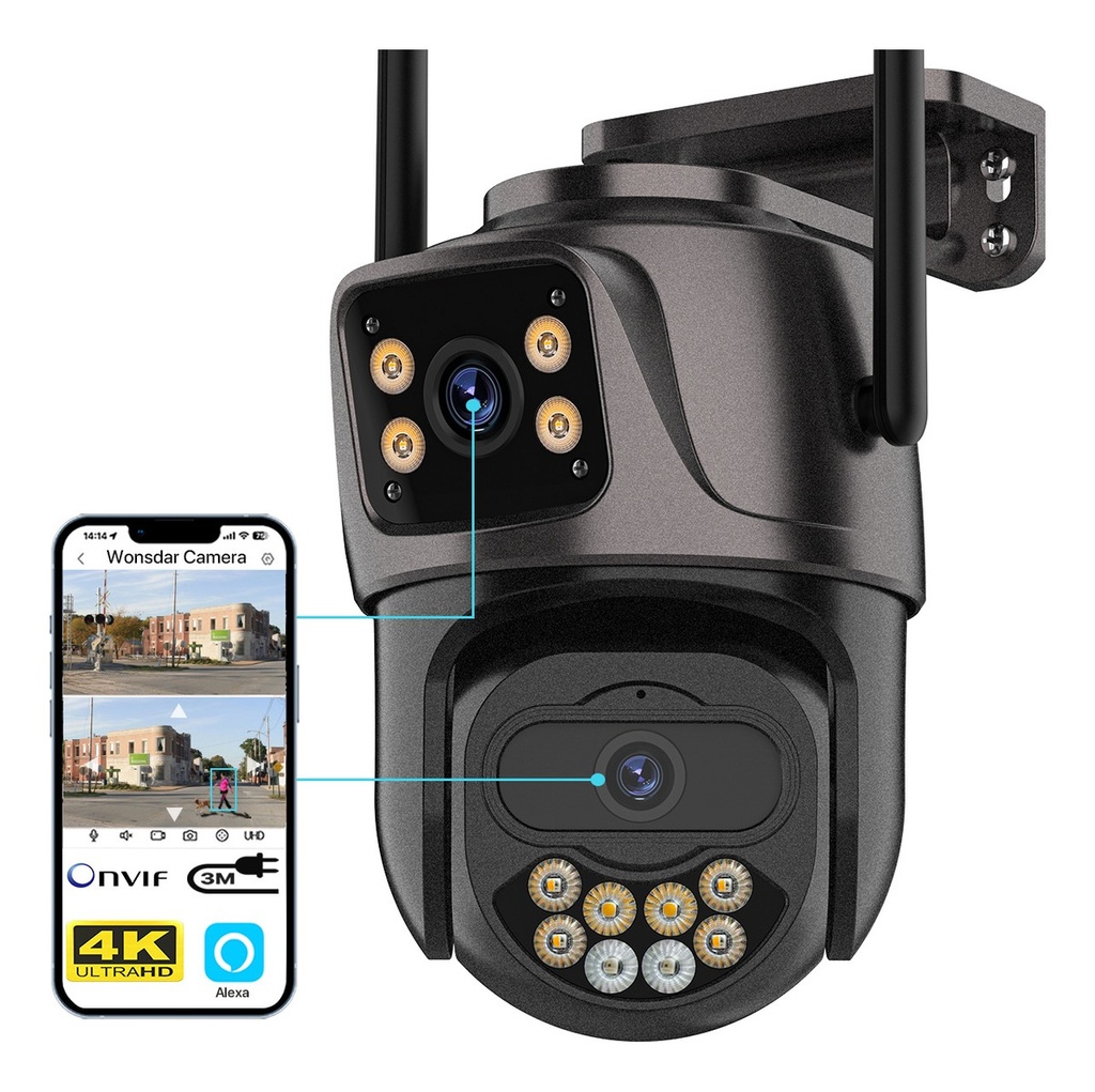 [CAMWIF2LWON] Cámara De Seguridad Exterior Wifi Cctv 4k 8mp Doble Lente WONSDAR