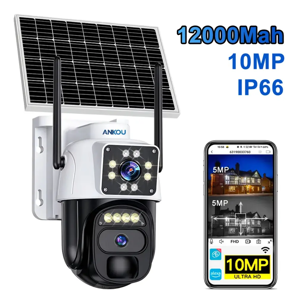 Camara De Seguridad Inalámbrica Solar, Cámara De Seguridad Vigilancia Exterior 4k Uhd 10mp Con Doble Lente