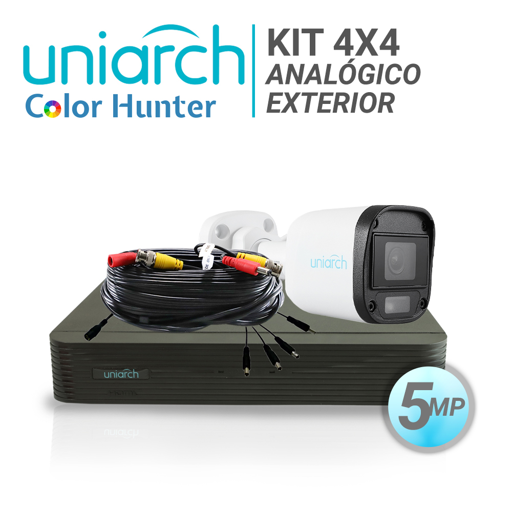 [TSN-AH04AUNI22] Kit 4X4 analógico Uniarch exterior bullet Color Hunter 5MP IP67 TVI/AHD/CVI