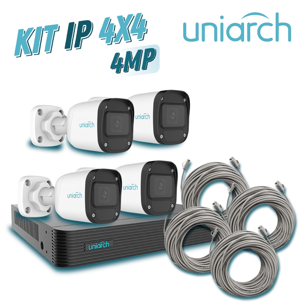 [TSN-AVA04UNI01] Kit 4X4 Uniarch IP Exterior Bullet 4MP KIT 1 x NVR-104E2-P4 + 4 x IPC-B124-APF28K + 4 x ENS-IP18CAT6