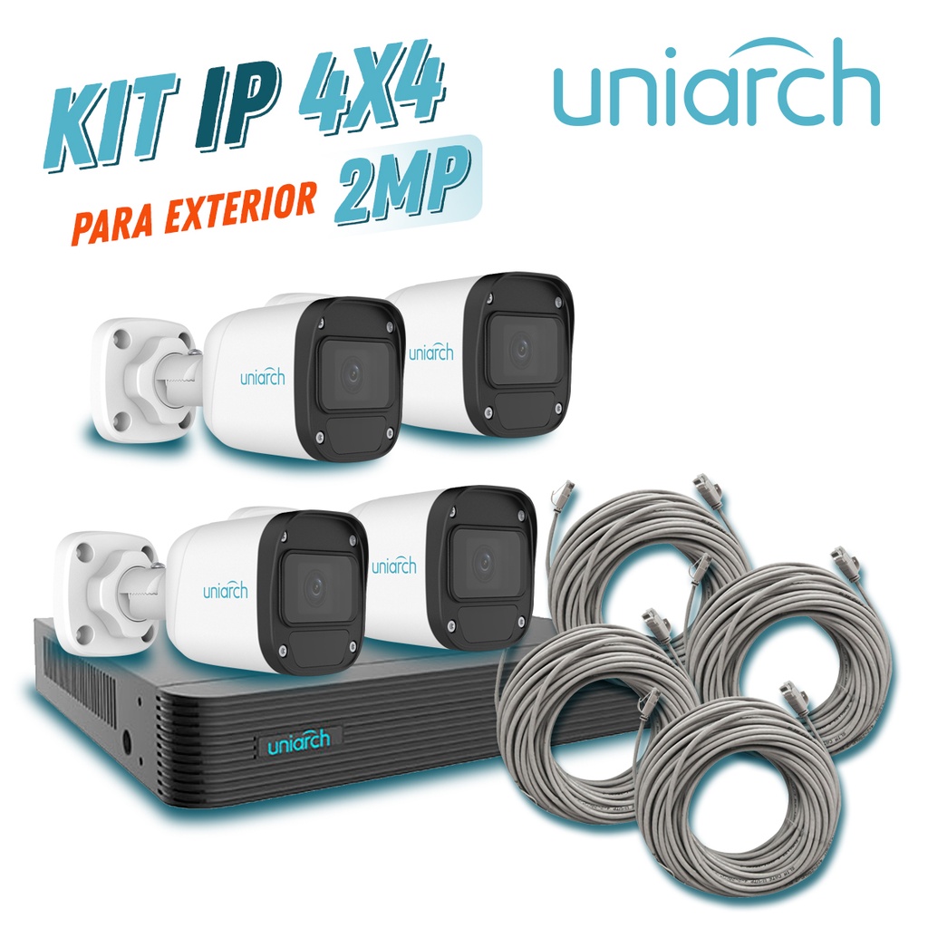[TSN-AVB04UNI02] Kit 4X4 Uniarch IP Exterior Bullet 2MP 1080P KIT 1 x NVR-104E2-P4 + 4 x IPC-B122-APF28K + 4 x ENS-IP18CAT6