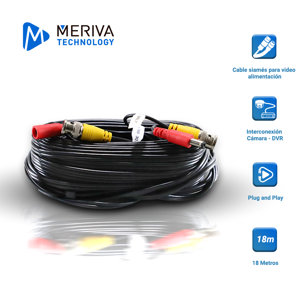 [TSN-CB01AMER06] Cable de Video Hd Armado Meriva MVA-HDCB18 18MTS Negro con Conectores de Video Bnc y