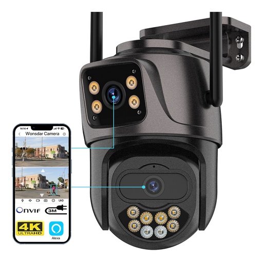 [CAMWIF2LWON] Cámara De Seguridad Exterior Wifi Cctv 4k 8mp Doble Lente WONSDAR